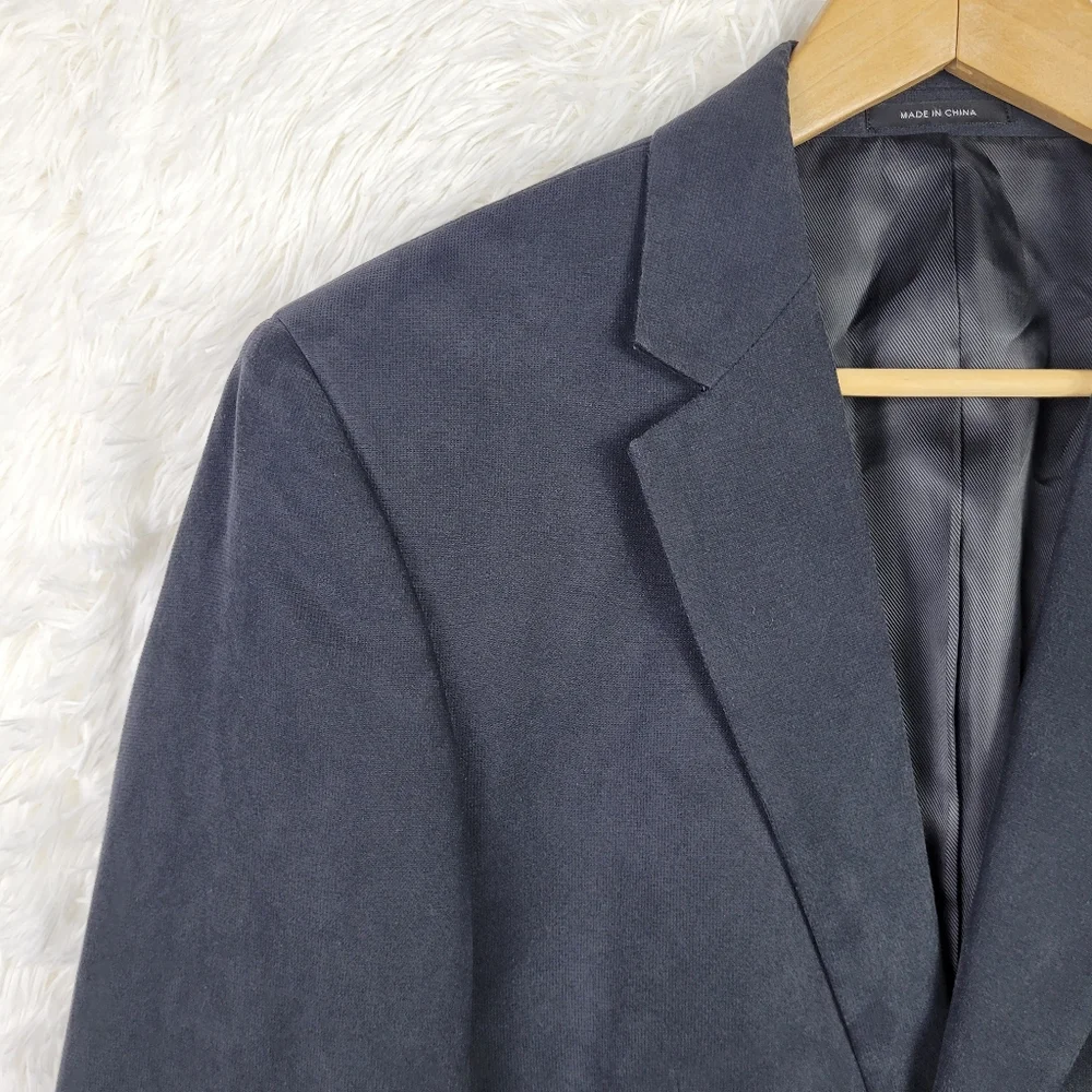 40R Via Europa For Macy's Mens‎ Charcoal Black Sueded Blazer